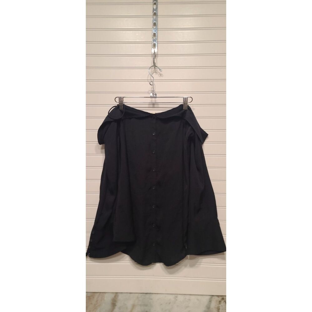Free People "Walk This Way" Off-The-Shoulder Button-Down Top in Black Size M